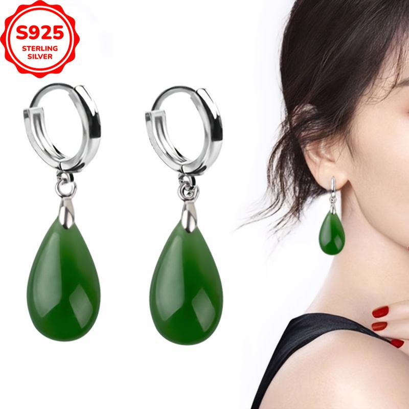 Low Allergy Green Water Drop Earrings